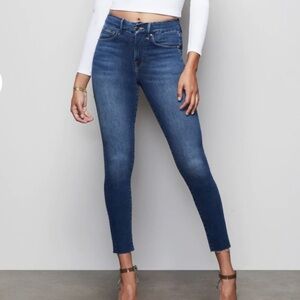 Good American Good Waist Crop High Rise Raw Hem Blue331 Skinny Jeans